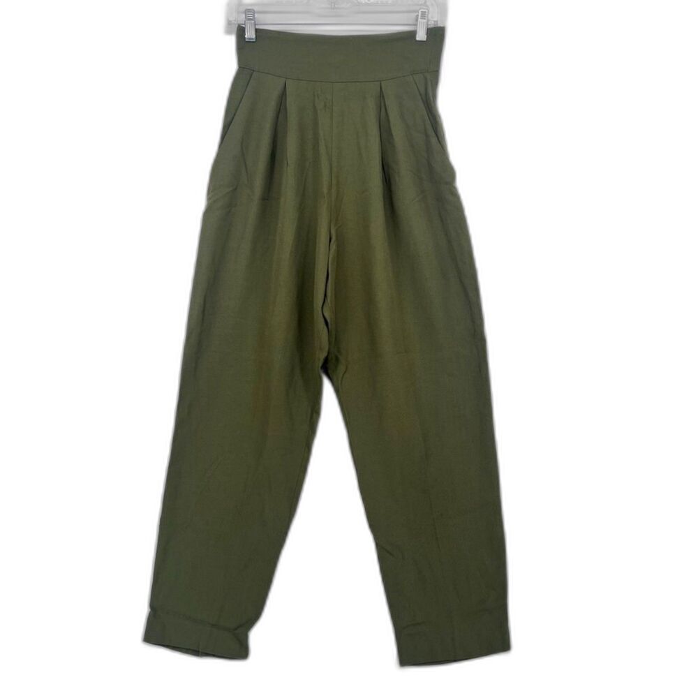 VTG Cigarette Pants Pleated Side Zip Green Indie Boho Mod Rockabilly Size 6‎